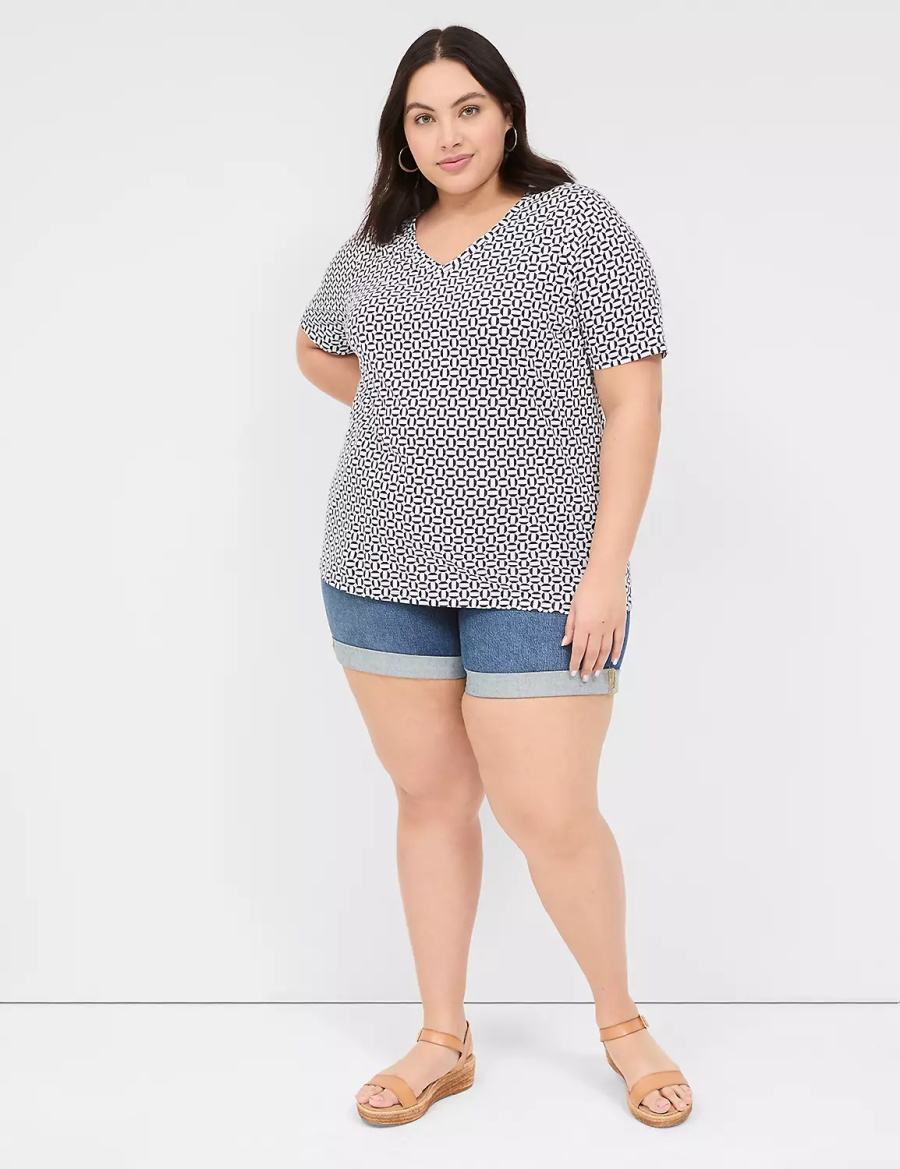 Women Lane Bryant Perfect Sleeve V-Neck Tee T Shirts Navy | DNV6444ZF