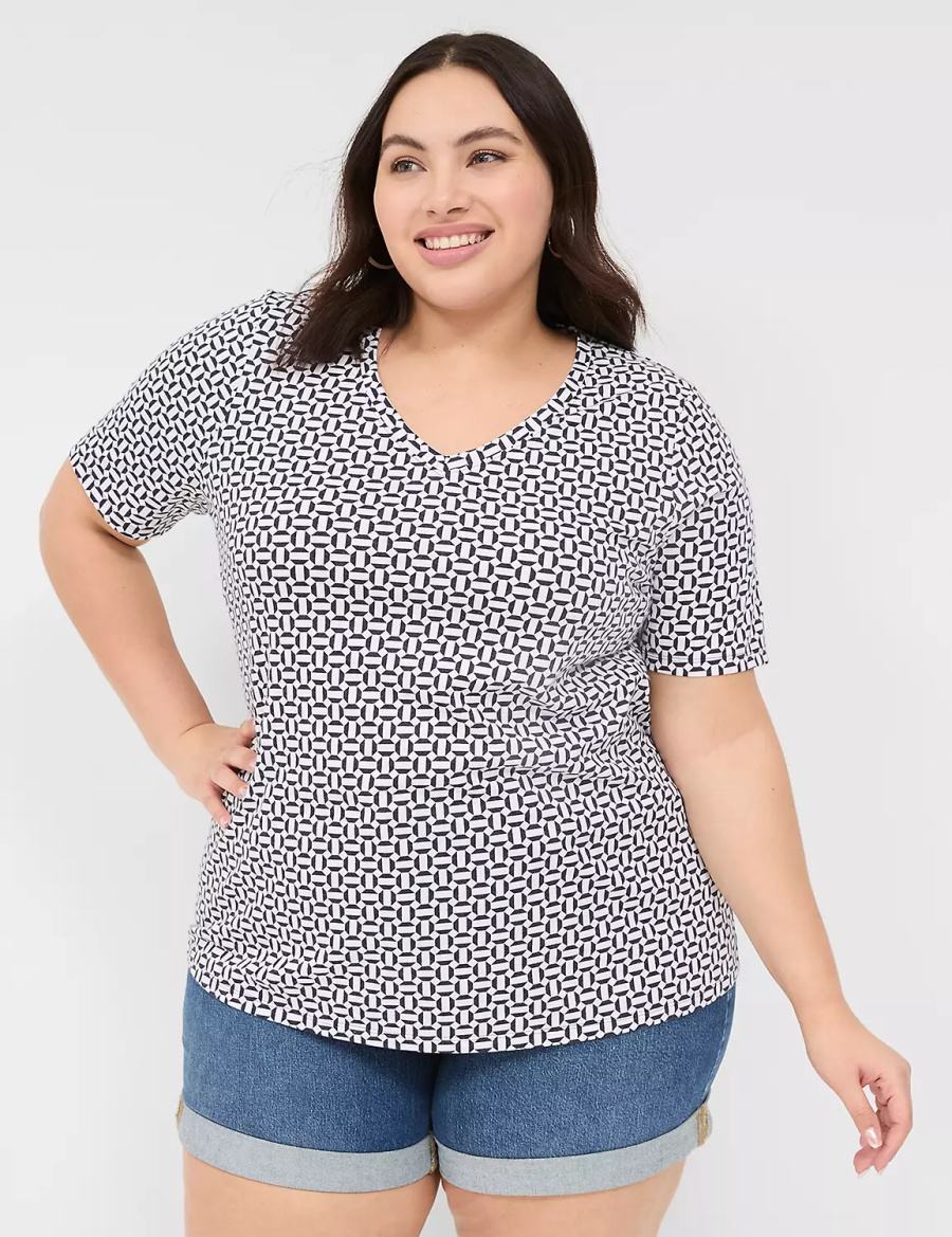 Women Lane Bryant Perfect Sleeve V-Neck Tee T Shirts Navy | DNV6444ZF