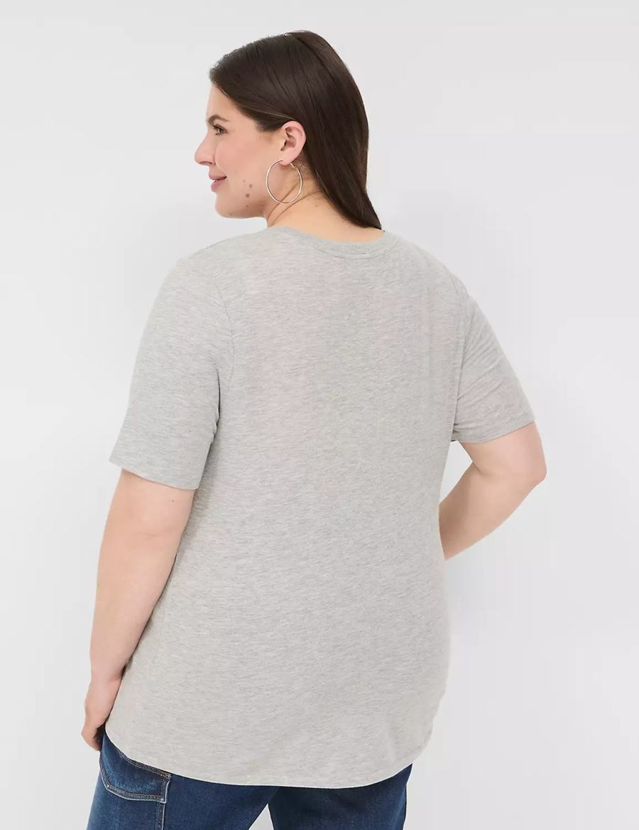 Women Lane Bryant Perfect Sleeve V-Neck Tee T Shirts Light Grey | GCB1487DM