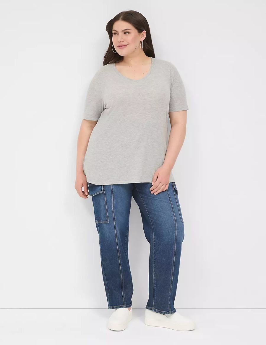 Women Lane Bryant Perfect Sleeve V-Neck Tee T Shirts Light Grey | GCB1487DM