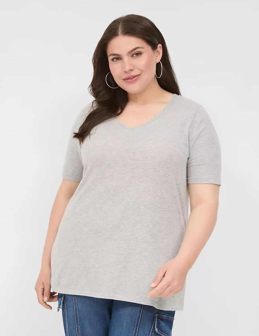 Women Lane Bryant Perfect Sleeve V-Neck Tee T Shirts Light Grey | GCB1487DM