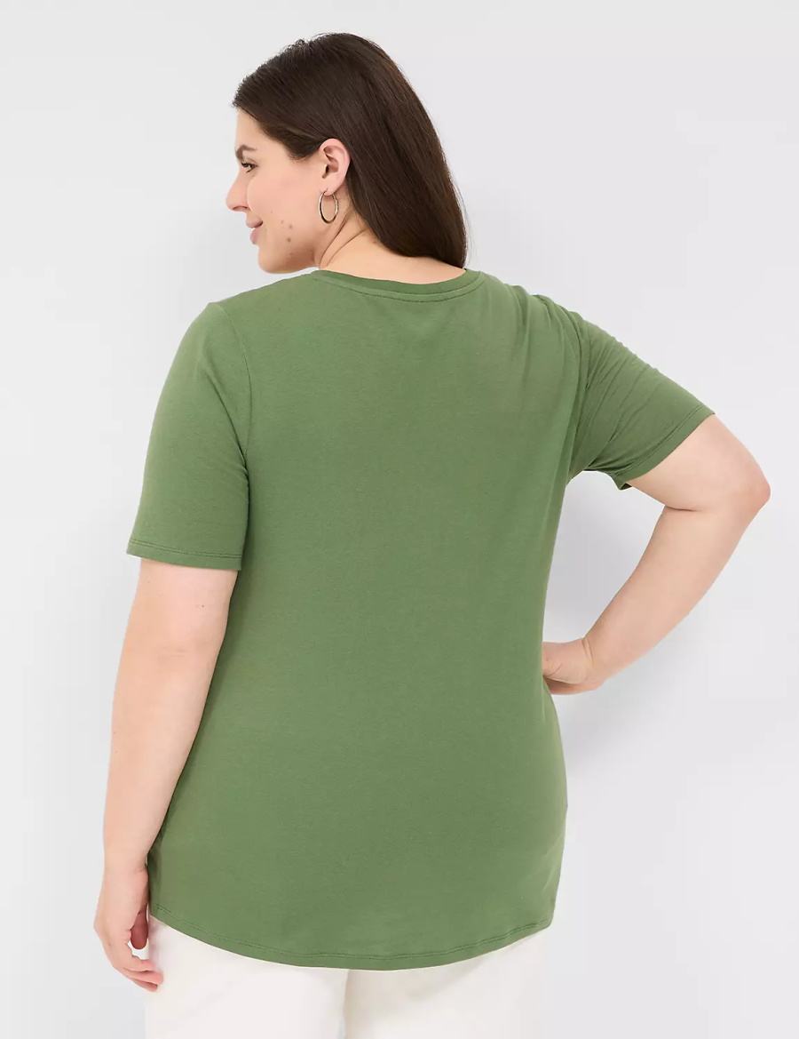 Women Lane Bryant Perfect Sleeve V-Neck Tee T Shirts Brown Green | ASE7540DW