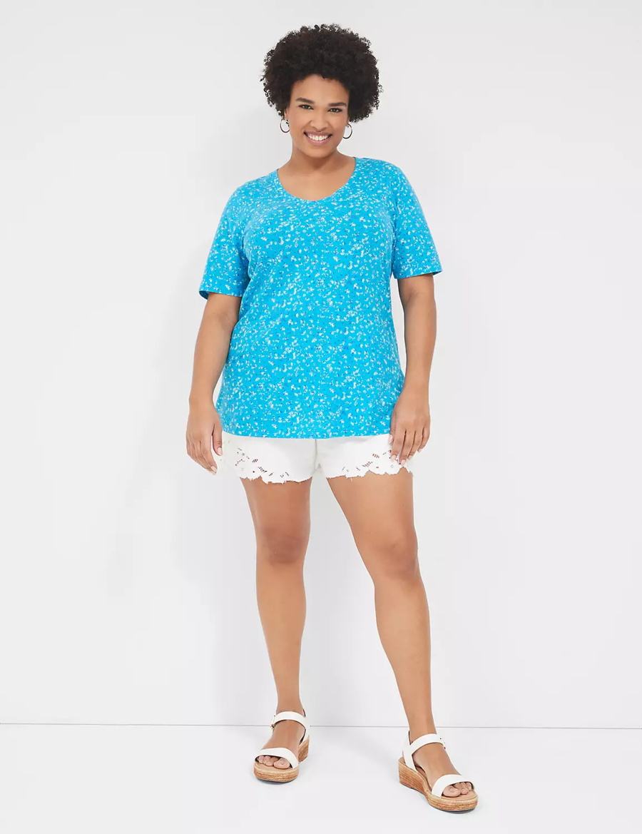 Women Lane Bryant Perfect Sleeve V-Neck Tee T Shirts Blue | HRT3234QW