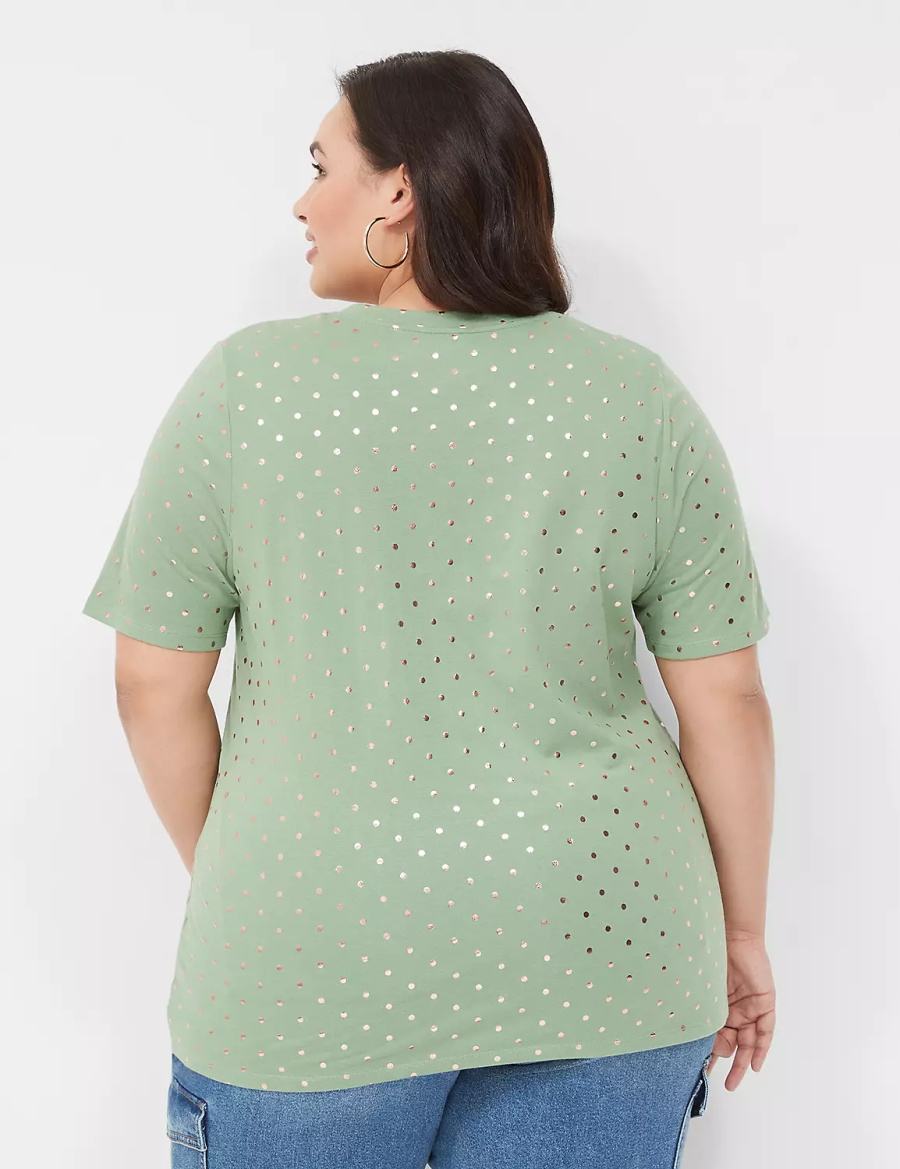 Women Lane Bryant Perfect Sleeve V-Neck Tee T Shirts Green | ZON556BK