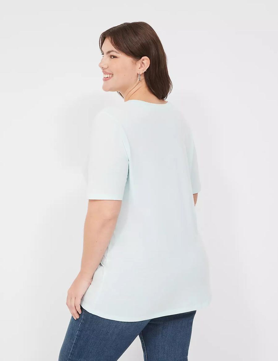 Women Lane Bryant Perfect Sleeve V-Neck Tee T Shirts Light Green | RKY6649RH