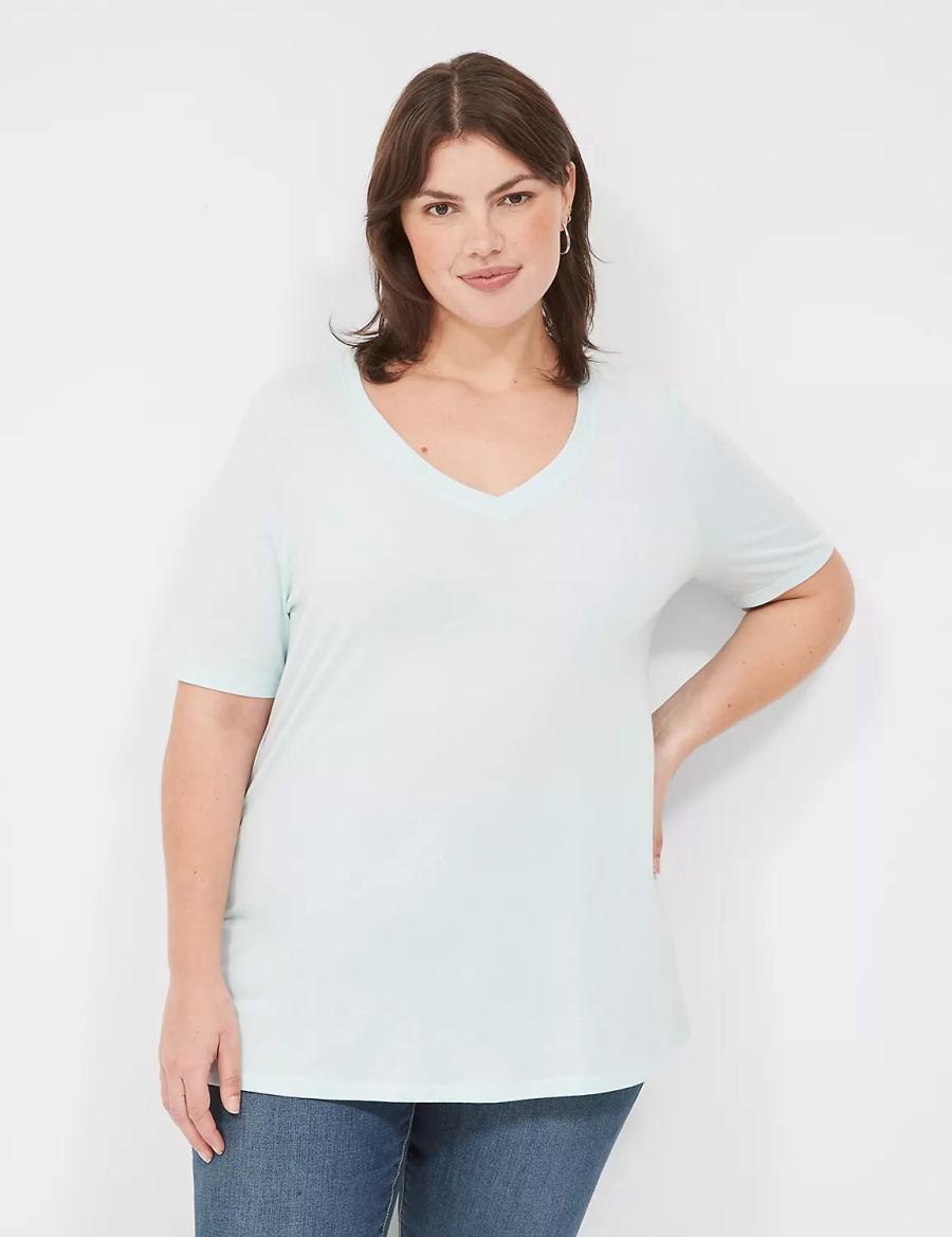 Women Lane Bryant Perfect Sleeve V-Neck Tee T Shirts Light Green | RKY6649RH