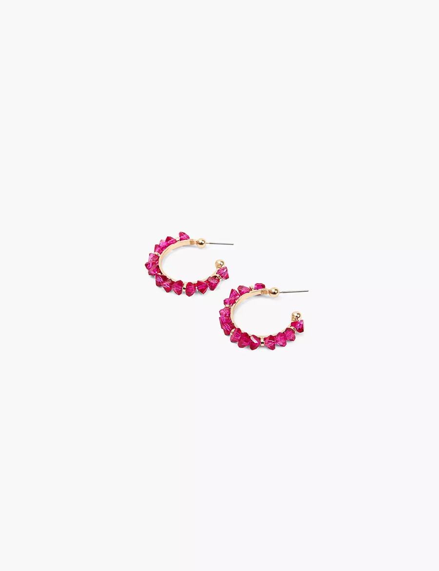 Women Lane Bryant Pink Imitation Stone Hoop Earrings Gold | NGH9651RM