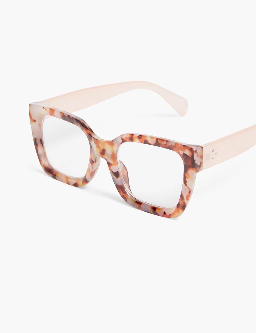 Women Lane Bryant Pink Tortoiseshell Print Square Reading Glasses Brown | DCG2440EK