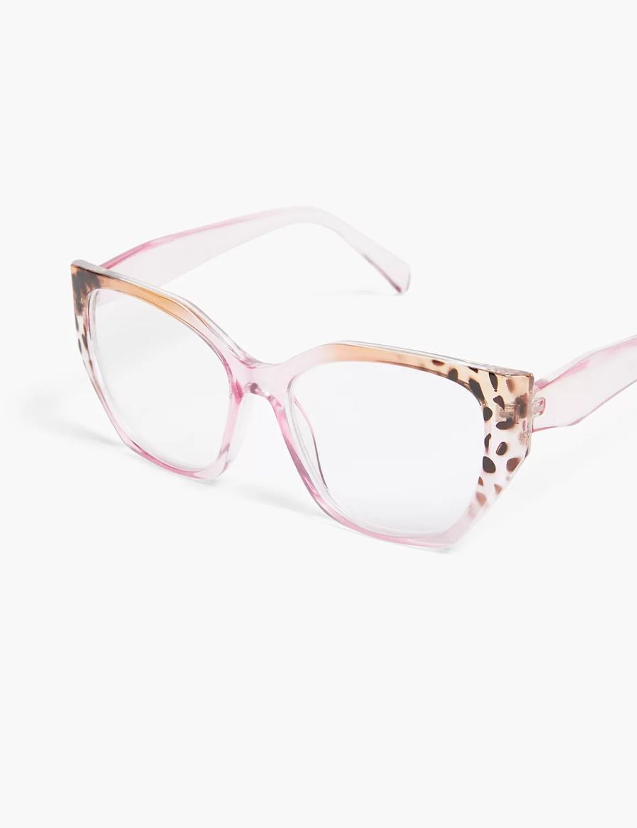 Women Lane Bryant Pink & Cheetah Print Jelly Cateye Reading Glasses Pink | SBV1281DK