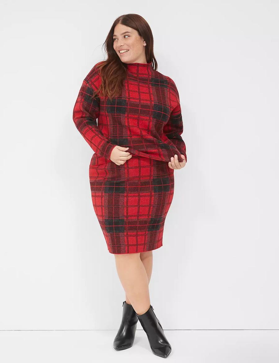 Women Lane Bryant Plaid Mini Sweater Skirts Red | TOK826CO