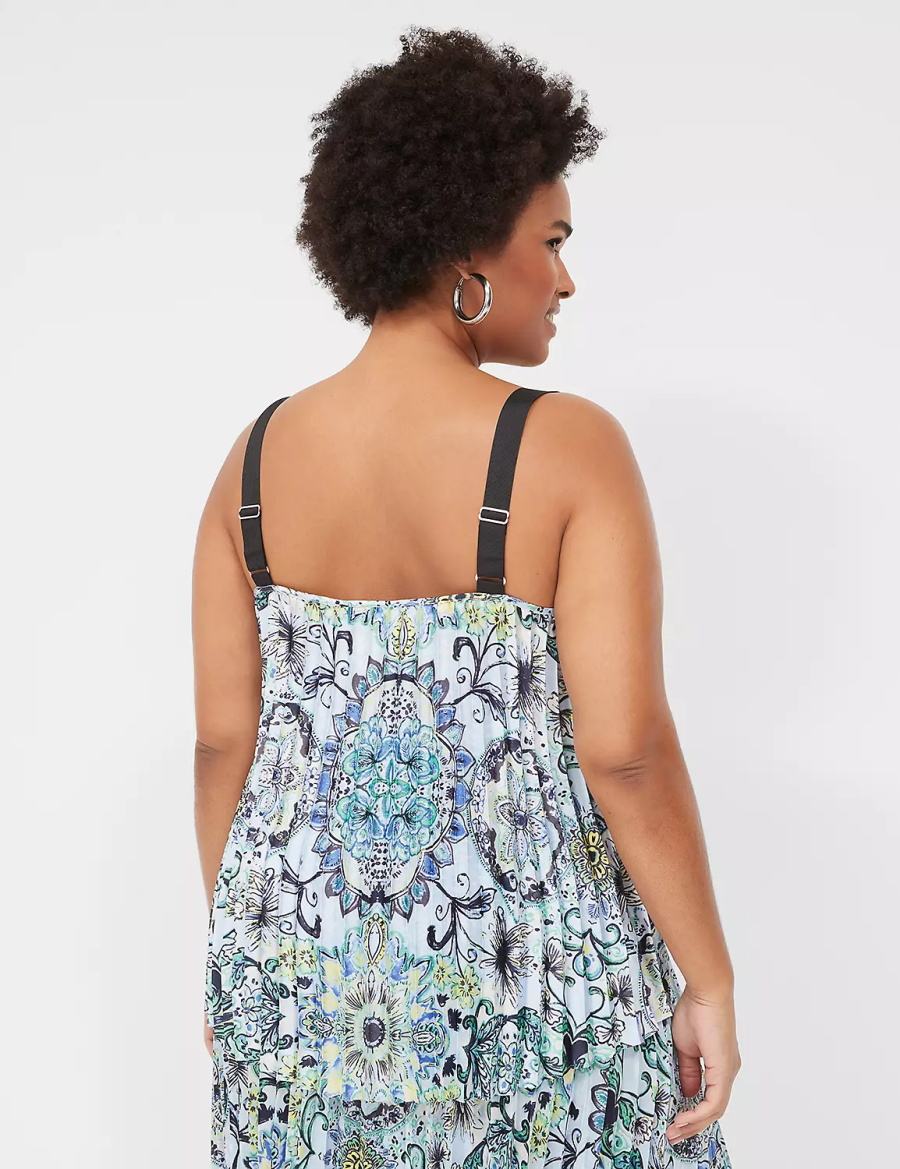 Women Lane Bryant Pleated Grosgrain-Strap Cami Tank Top Blue | UNV6224XJ