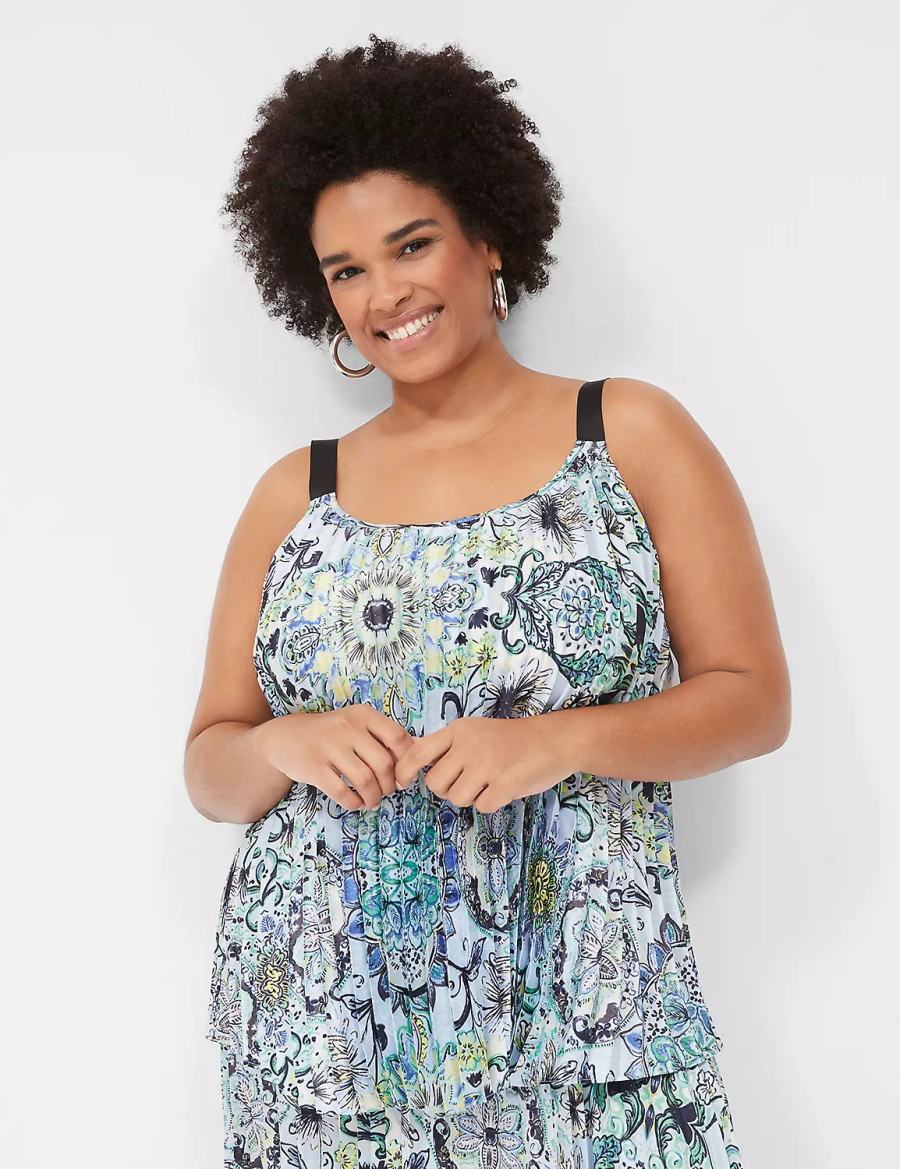 Women Lane Bryant Pleated Grosgrain-Strap Cami Tank Top Blue | UNV6224XJ