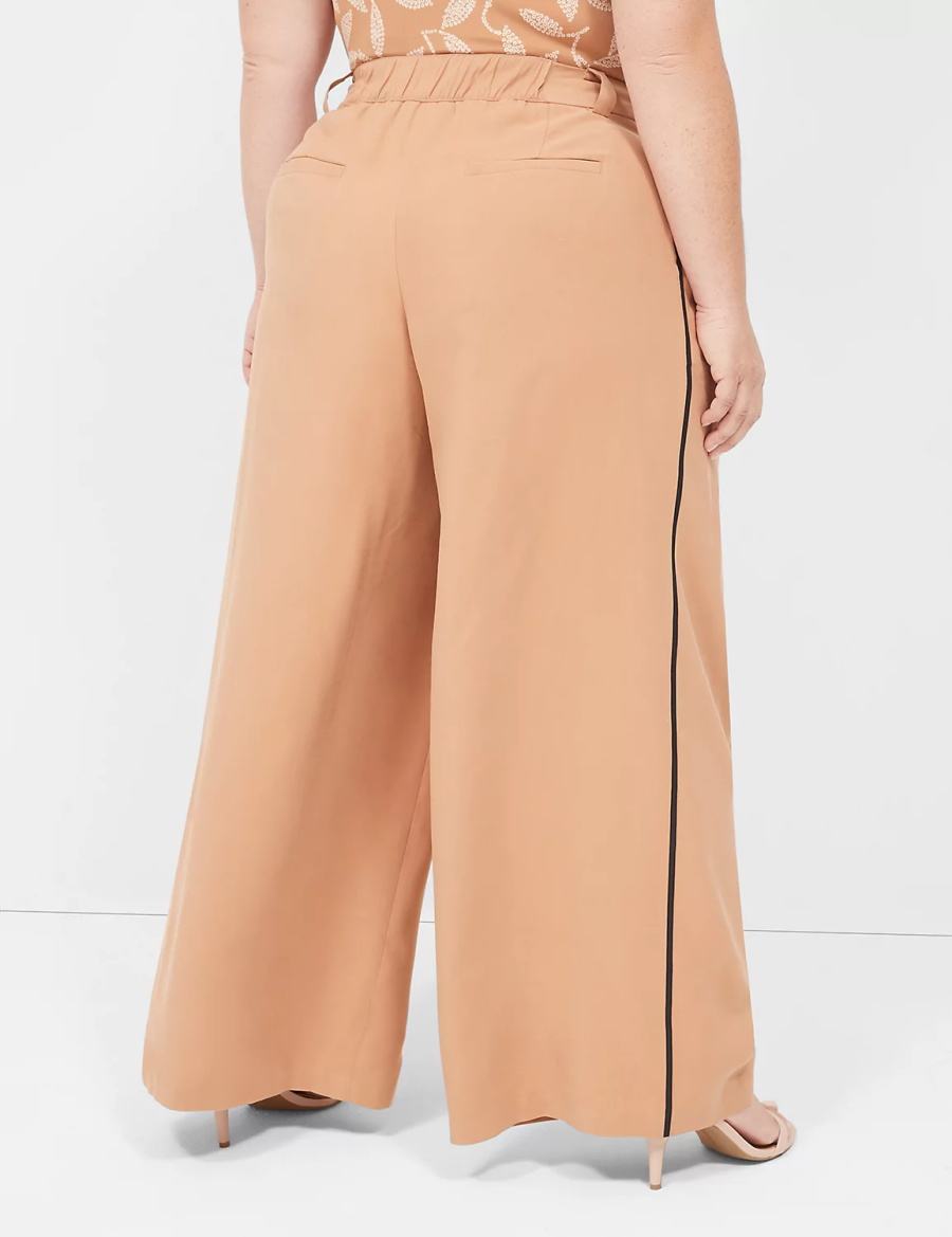 Women Lane Bryant Pleated Wide Leg With Side-Trim Pants Brown | ESQ1253UE