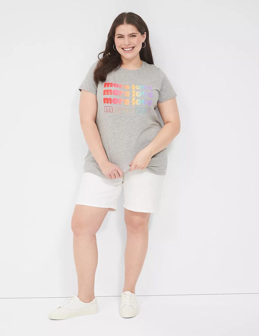 Women Lane Bryant Pride Embroidered More Love Graphic Tee T Shirts Light Grey | ASW973OI