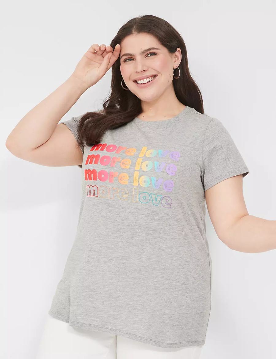 Women Lane Bryant Pride Embroidered More Love Graphic Tee T Shirts Light Grey | ASW973OI