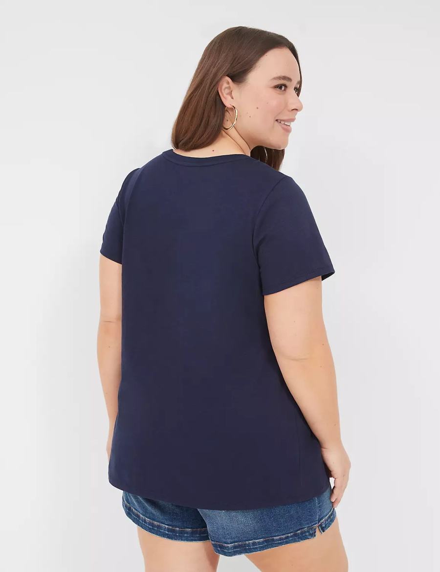 Women Lane Bryant Pride Embroidered Rainbow Love Graphic Tee T Shirts Blue | NRC4386DU