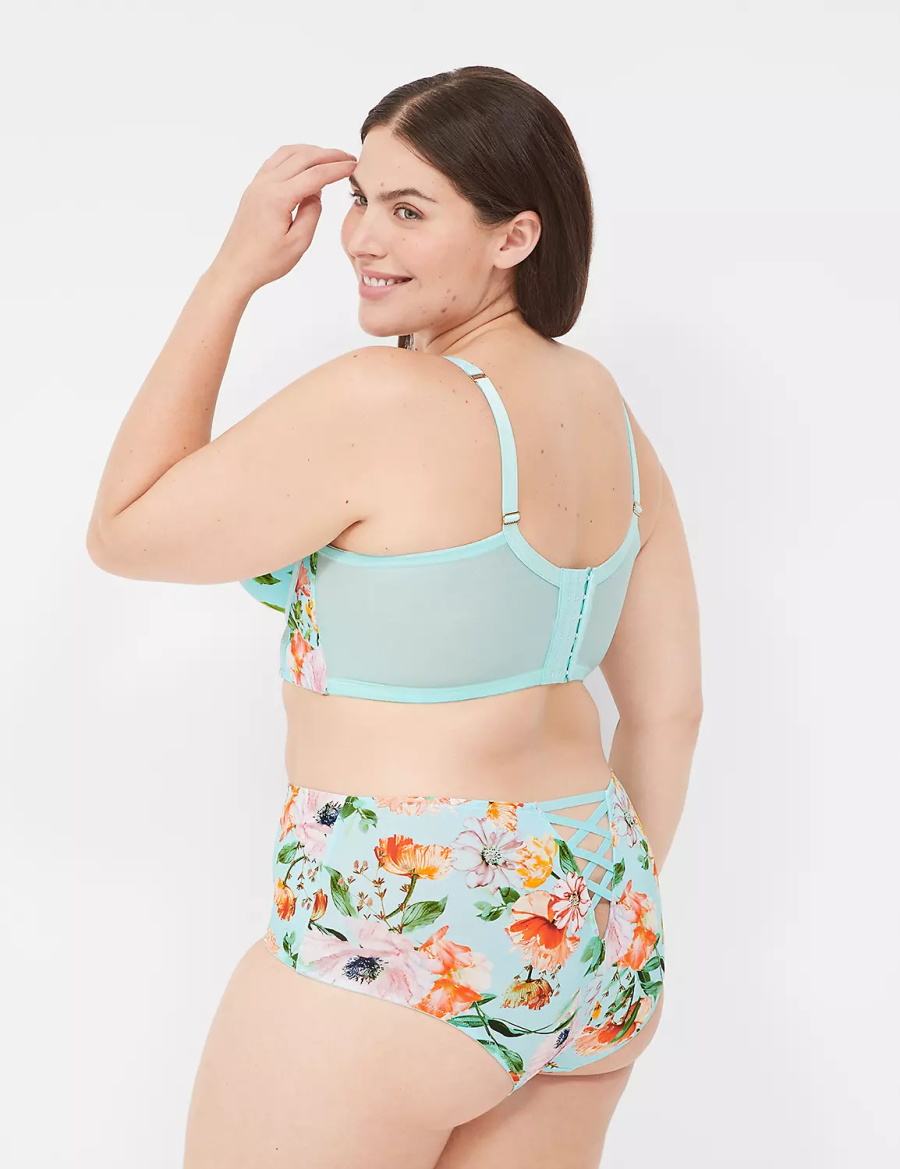 Women Lane Bryant Printed Boost Longline Balconette Bra Turquoise | EZI297YR