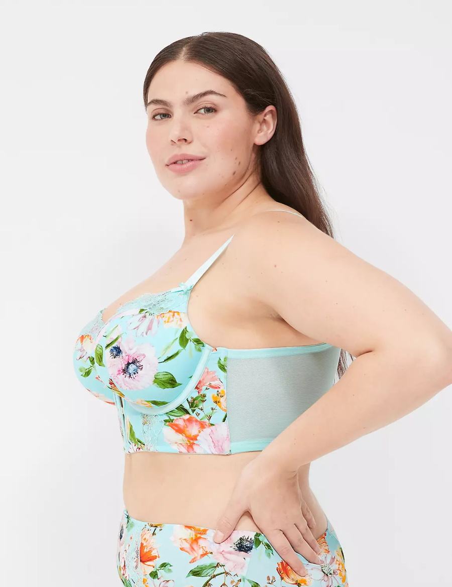 Women Lane Bryant Printed Boost Longline Balconette Bra Turquoise | EZI297YR