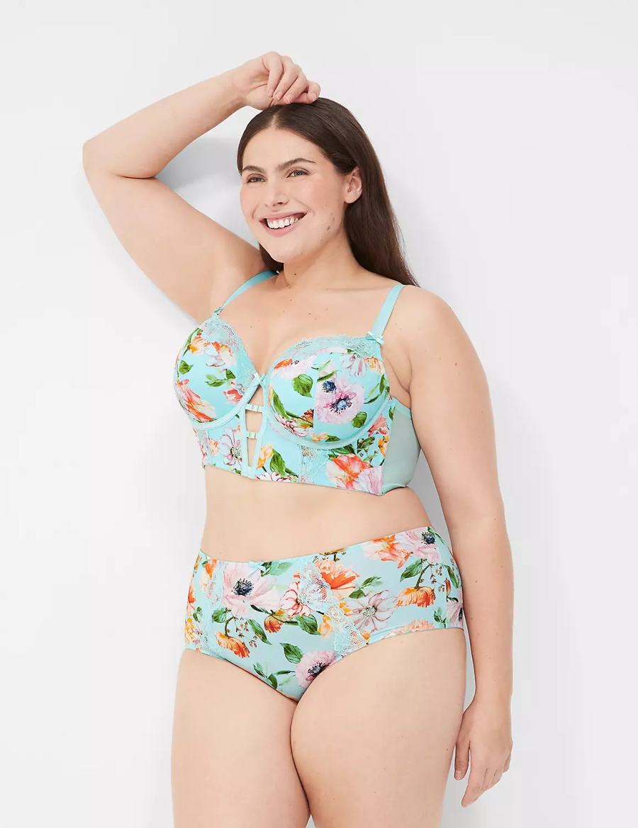 Women Lane Bryant Printed Boost Longline Balconette Bra Turquoise | EZI297YR