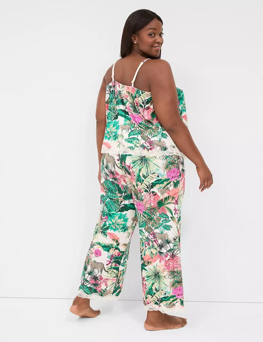 Women Lane Bryant Printed Cami & Pant PJ Set Pajamas Green Multicolor | NSV3474TG