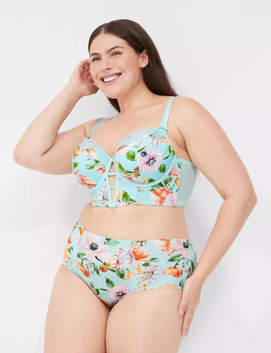 Women Lane Bryant Printed Lace-Trim Brief Cheeky Panty Turquoise | WRJ3331WK