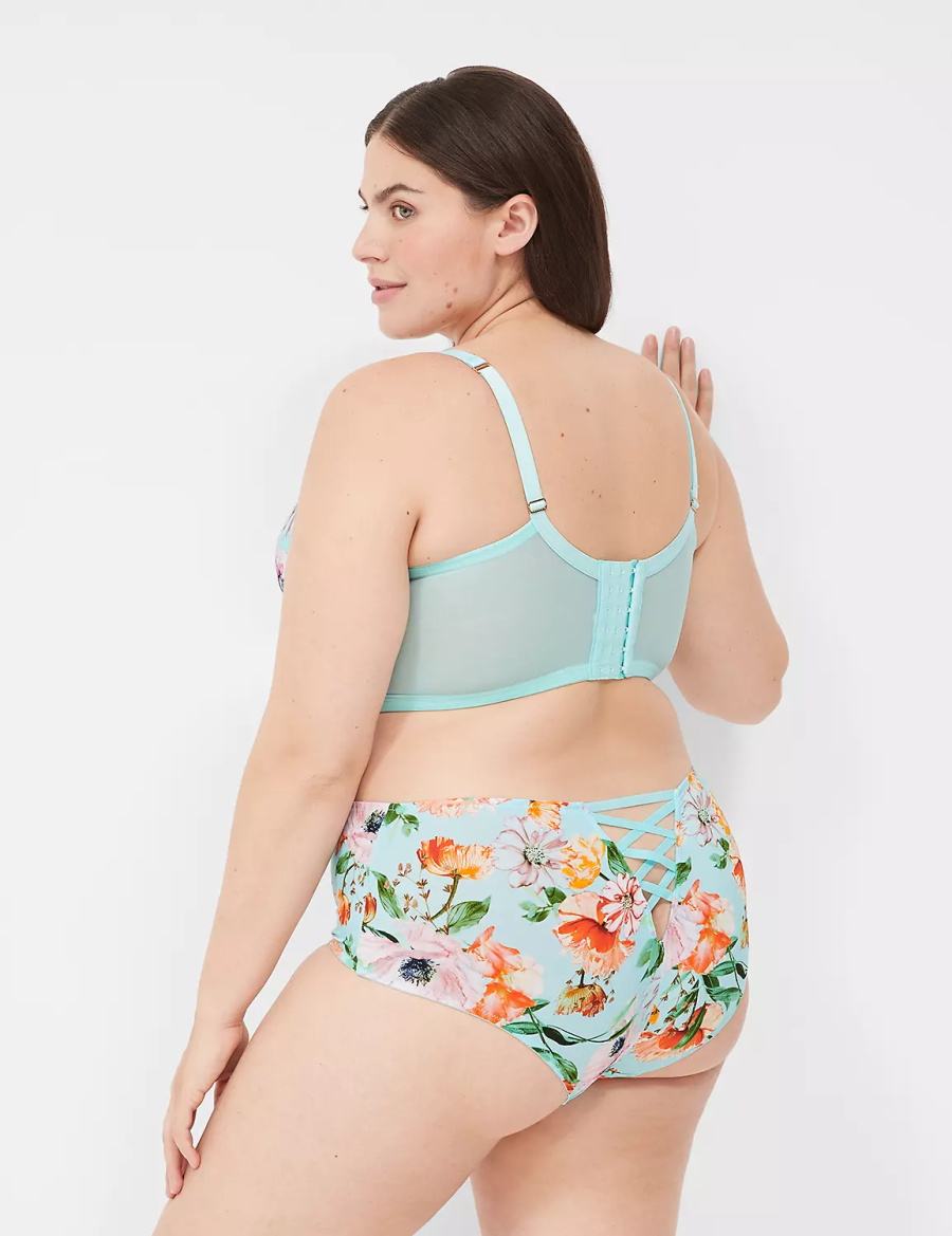 Women Lane Bryant Printed Lace-Trim Brief Cheeky Panty Turquoise | WRJ3331WK