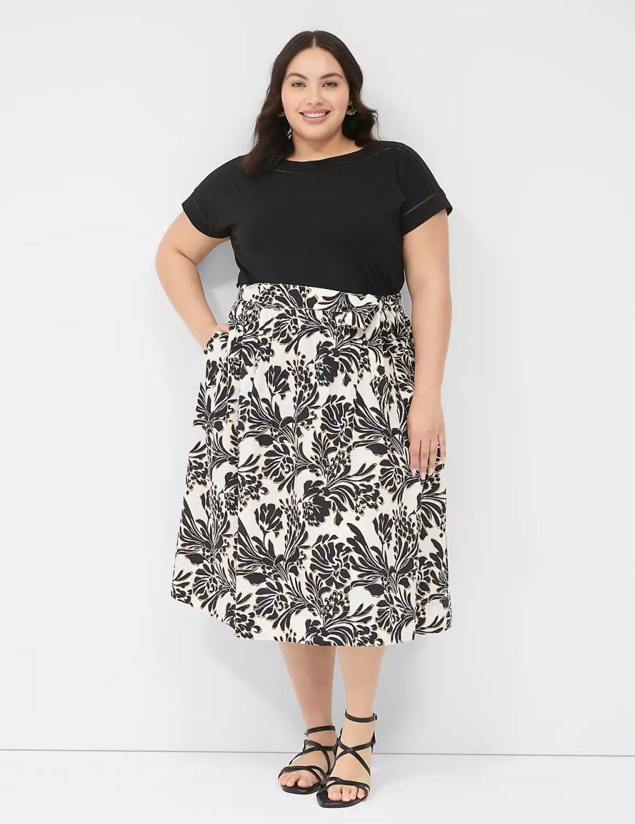 Women Lane Bryant Printed Midi Skirts Black | PJM2868JK