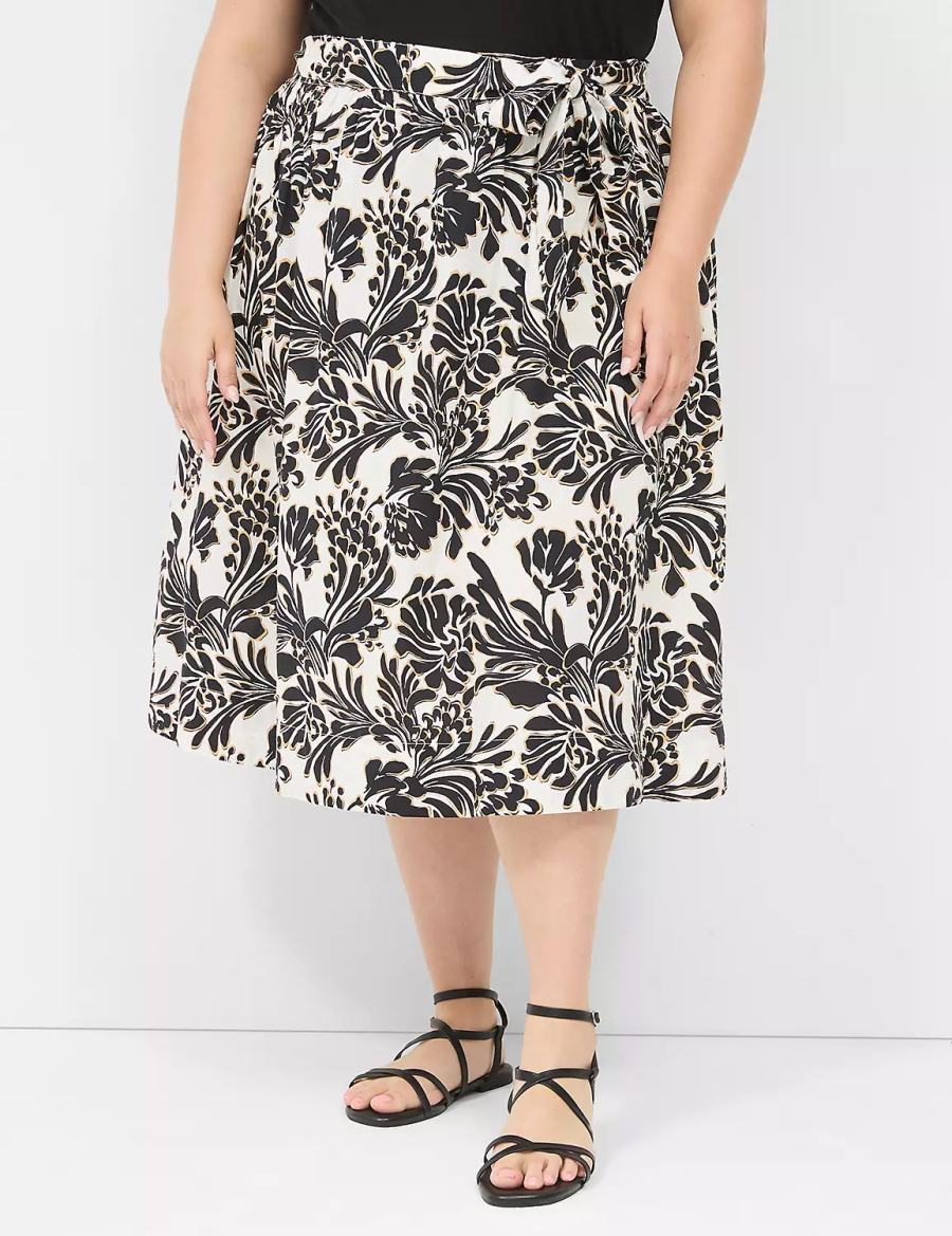 Women Lane Bryant Printed Midi Skirts Black | PJM2868JK