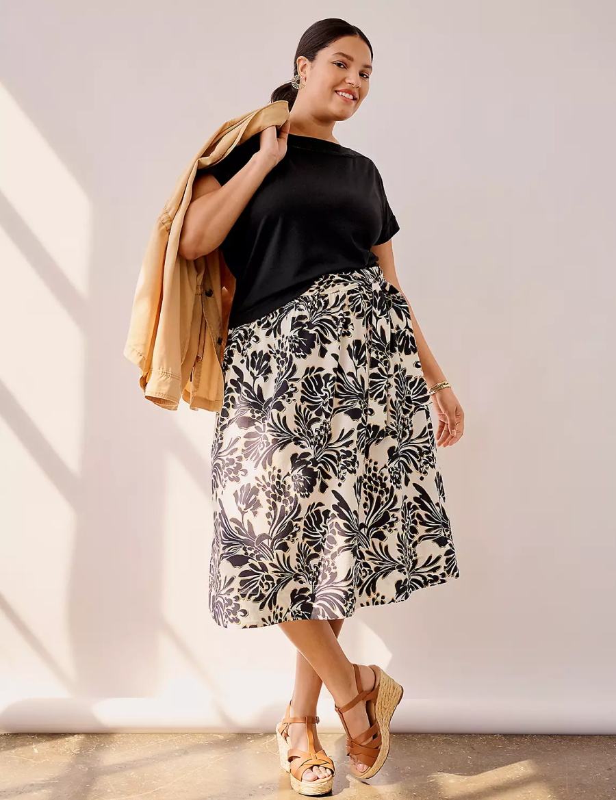 Women Lane Bryant Printed Midi Skirts Black | PJM2868JK