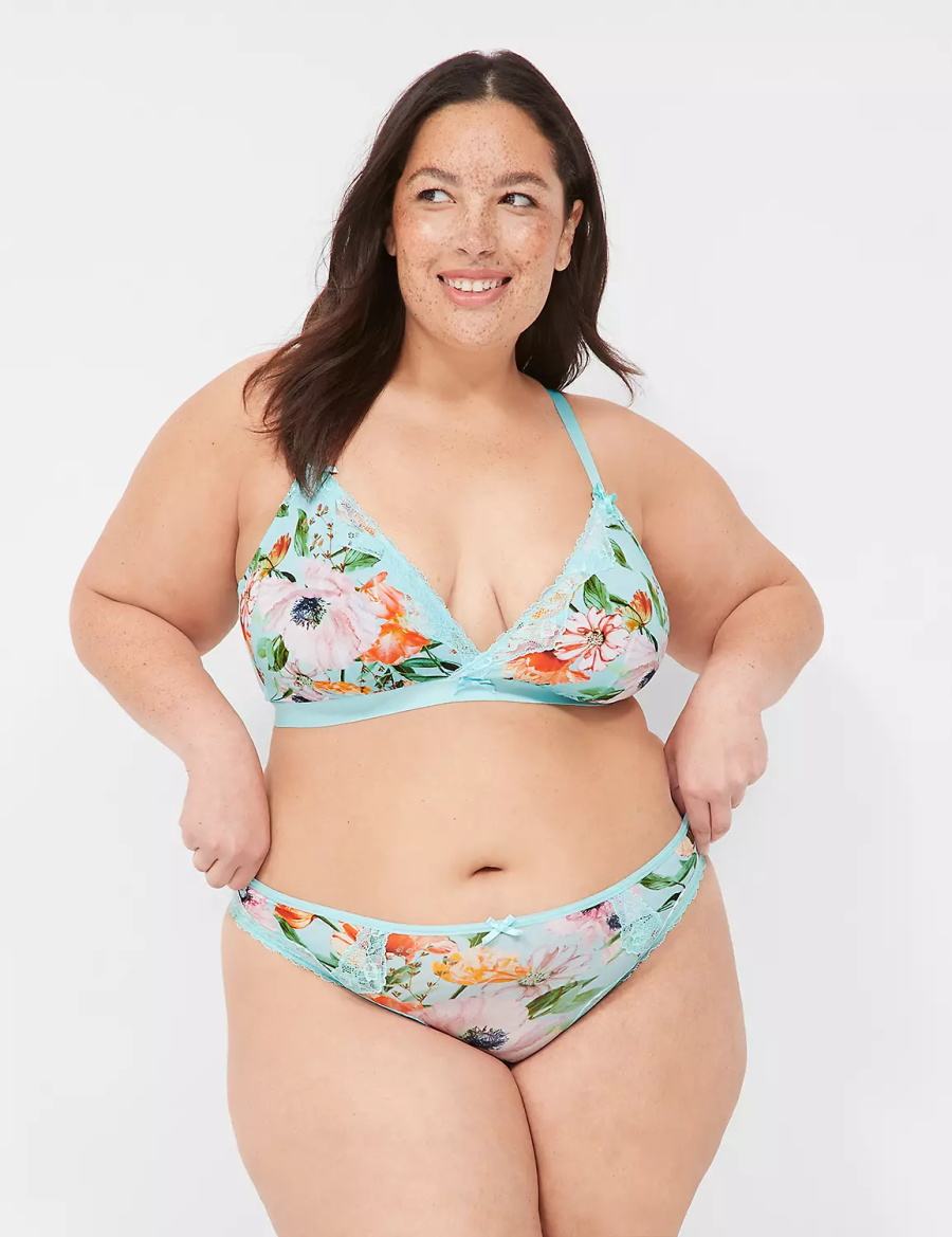 Women Lane Bryant Printed No-Wire Triangle Unlined Bra Turquoise | HBB243PG