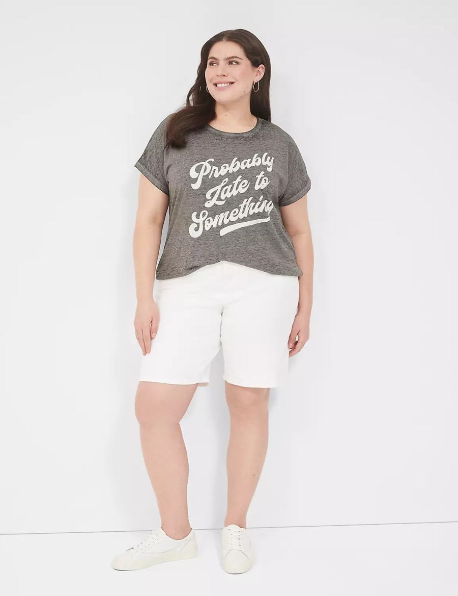 Women Lane Bryant Probably Late For Something Graphic Tee T Shirts Grey | WUM962EX