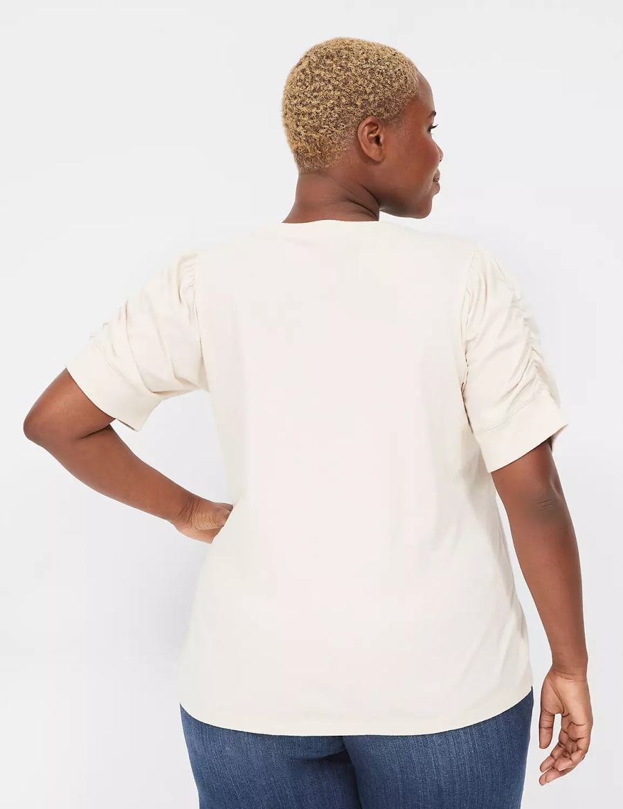 Women Lane Bryant Puff-Sleeve Crew-Neck Tee T Shirts White | JBS76100KR