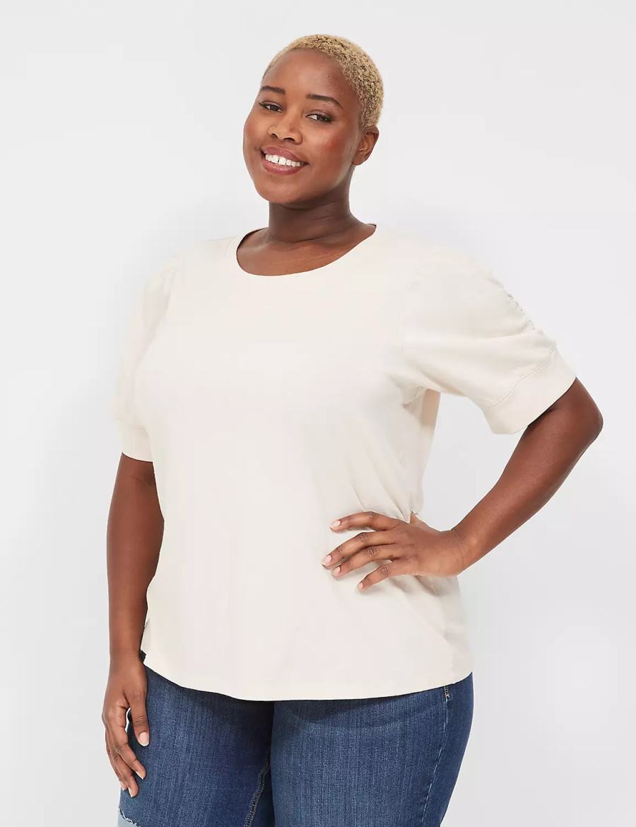 Women Lane Bryant Puff-Sleeve Crew-Neck Tee T Shirts White | JBS76100KR