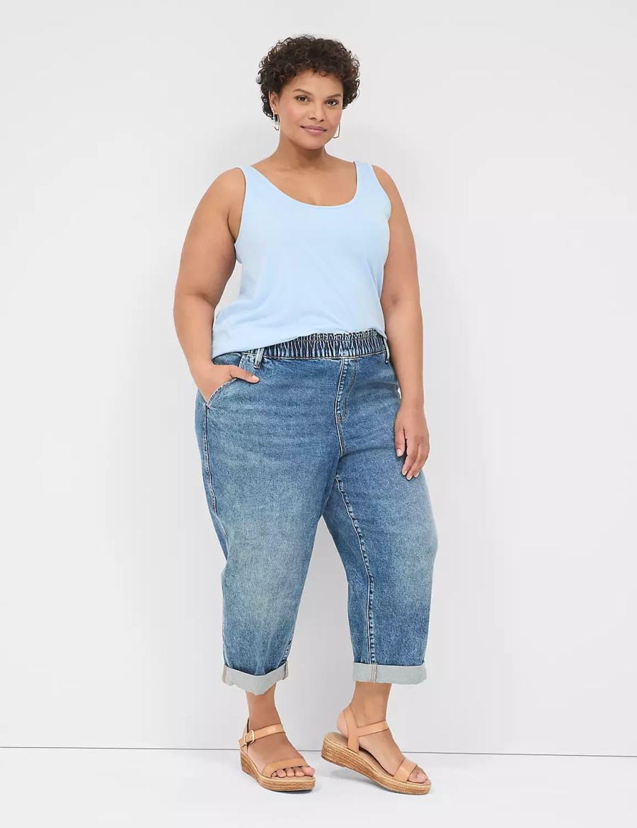 Women Lane Bryant Pull-On Fit Boyfriend Jeans Blue | PIF2032CA