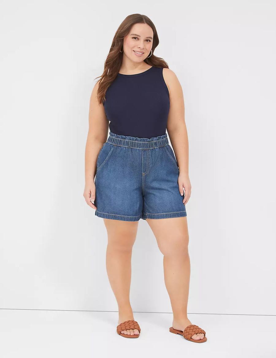 Women Lane Bryant Pull-On Fit Flirty Jean Shorts Blue | FYC1513LR