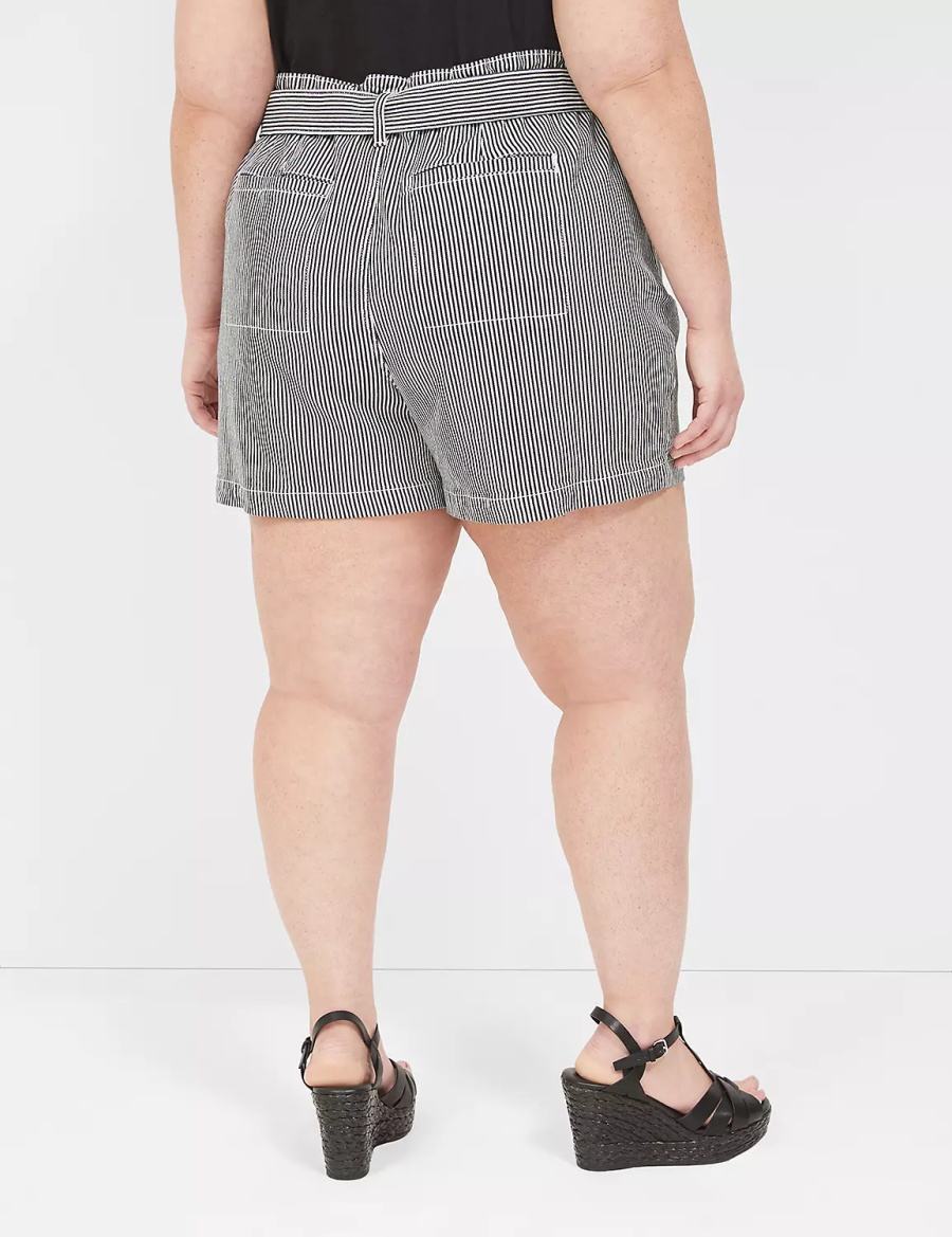 Women Lane Bryant Pull-On Fit High-Rise Jean Shorts Black Stripes | SVV10033CE