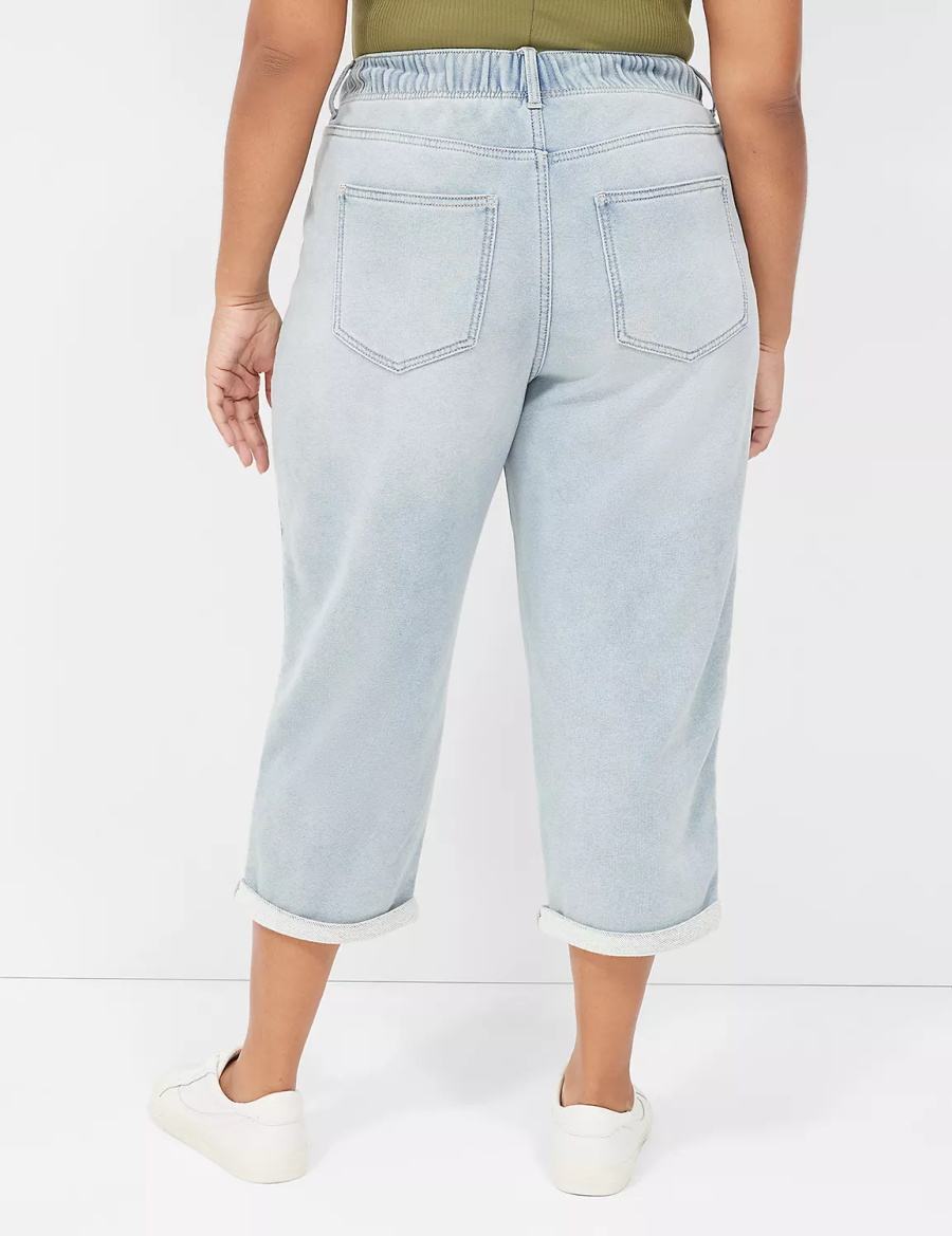 Women Lane Bryant Pull-On Fit Knit Boyfriend Capri Jeans Light Blue | QSU7745GV