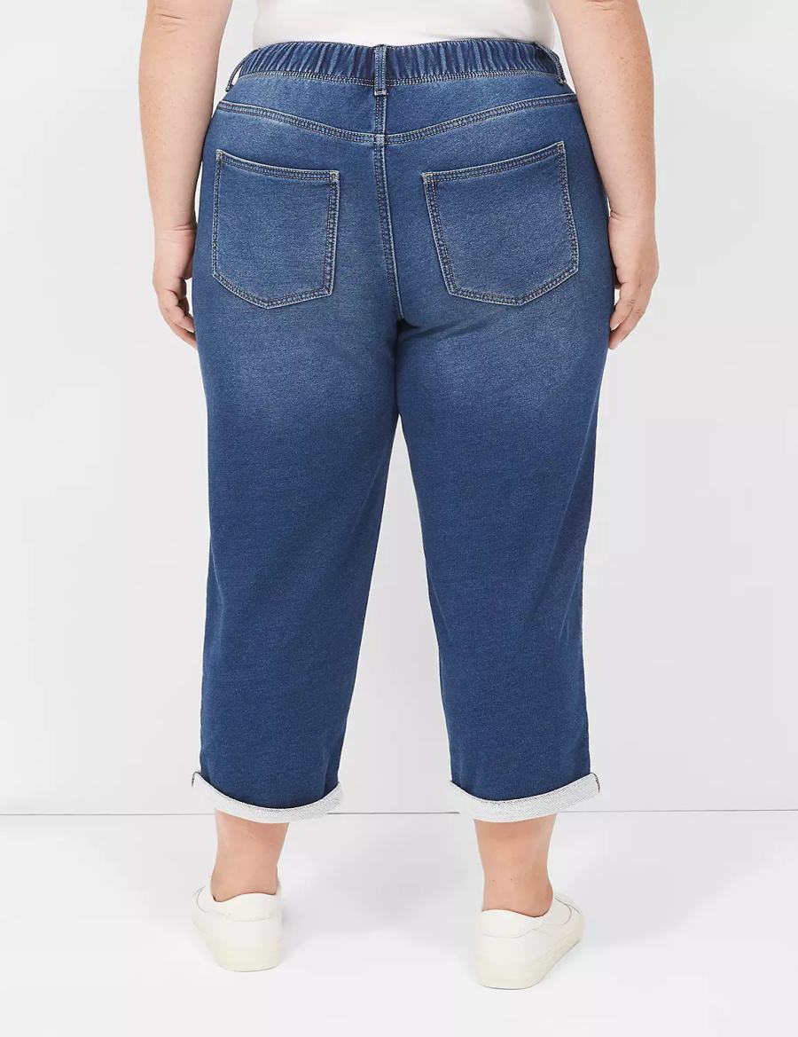 Women Lane Bryant Pull-On Fit Knit Boyfriend Capri Jeans Dark Blue | MZX9674ZT