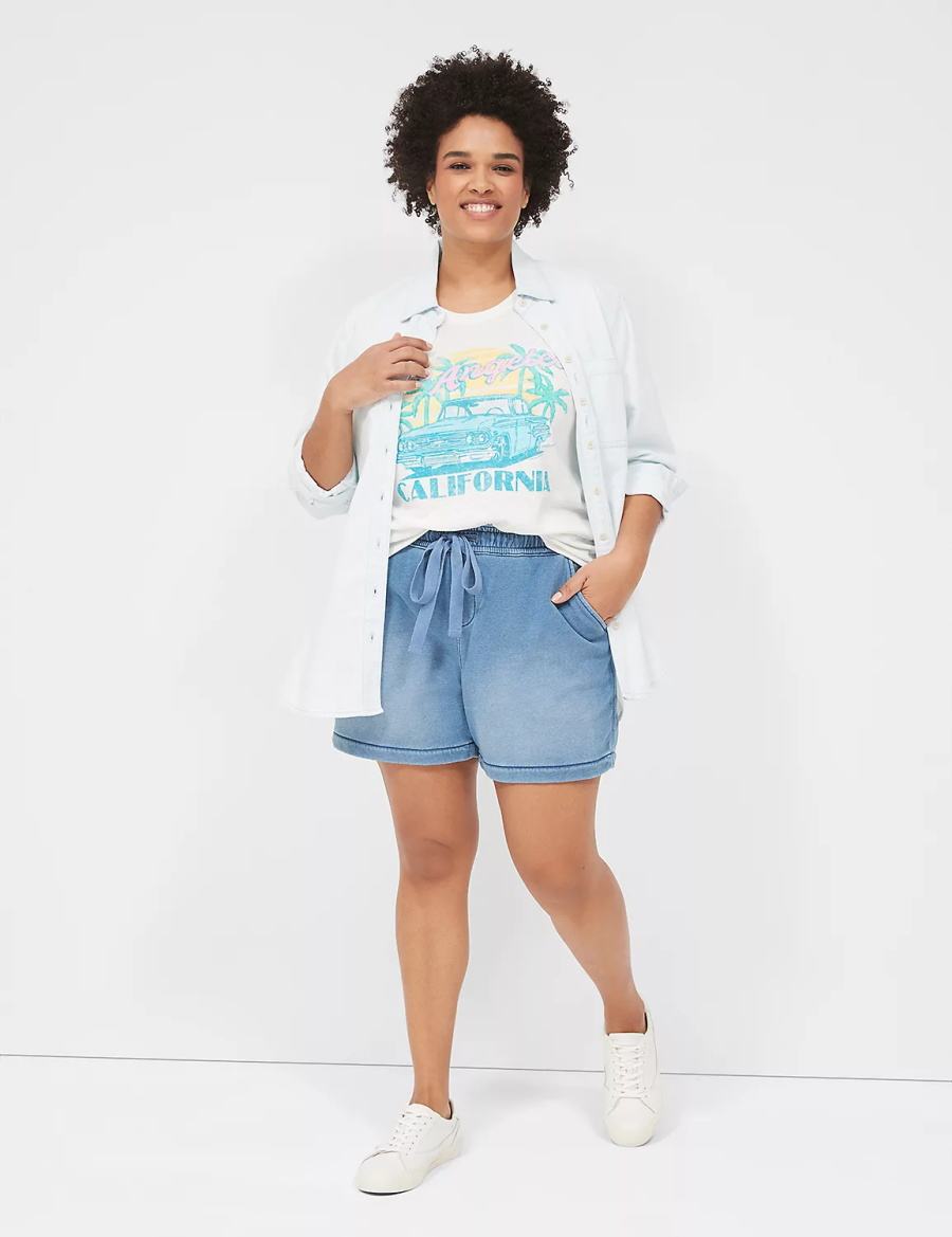 Women Lane Bryant Pull-On Fit Relaxed Knit Shorts Light Blue | VYJ8836AU