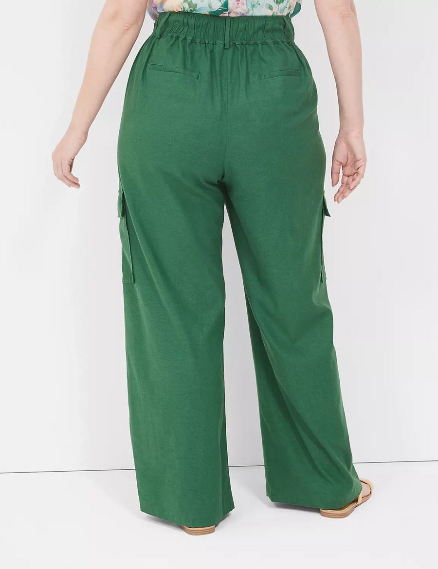 Women Lane Bryant Pull-On Linen Straight Leg Cargo Pants Deep Green | FTK5720KS