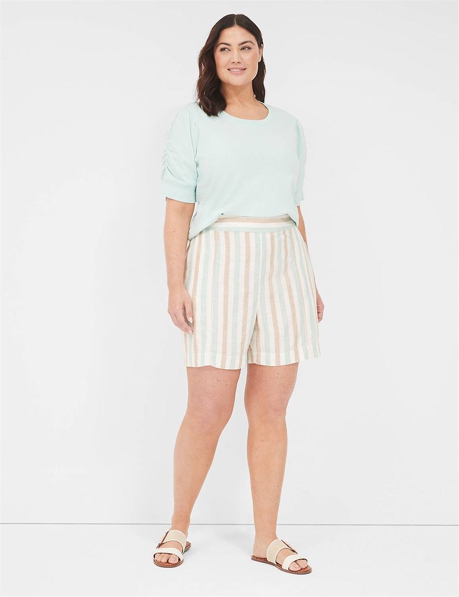 Women Lane Bryant Pull-On Linen Stripe Shorts Stripes | CLY7545ZO