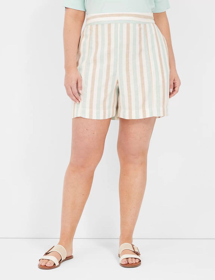 Women Lane Bryant Pull-On Linen Stripe Shorts Stripes | CLY7545ZO