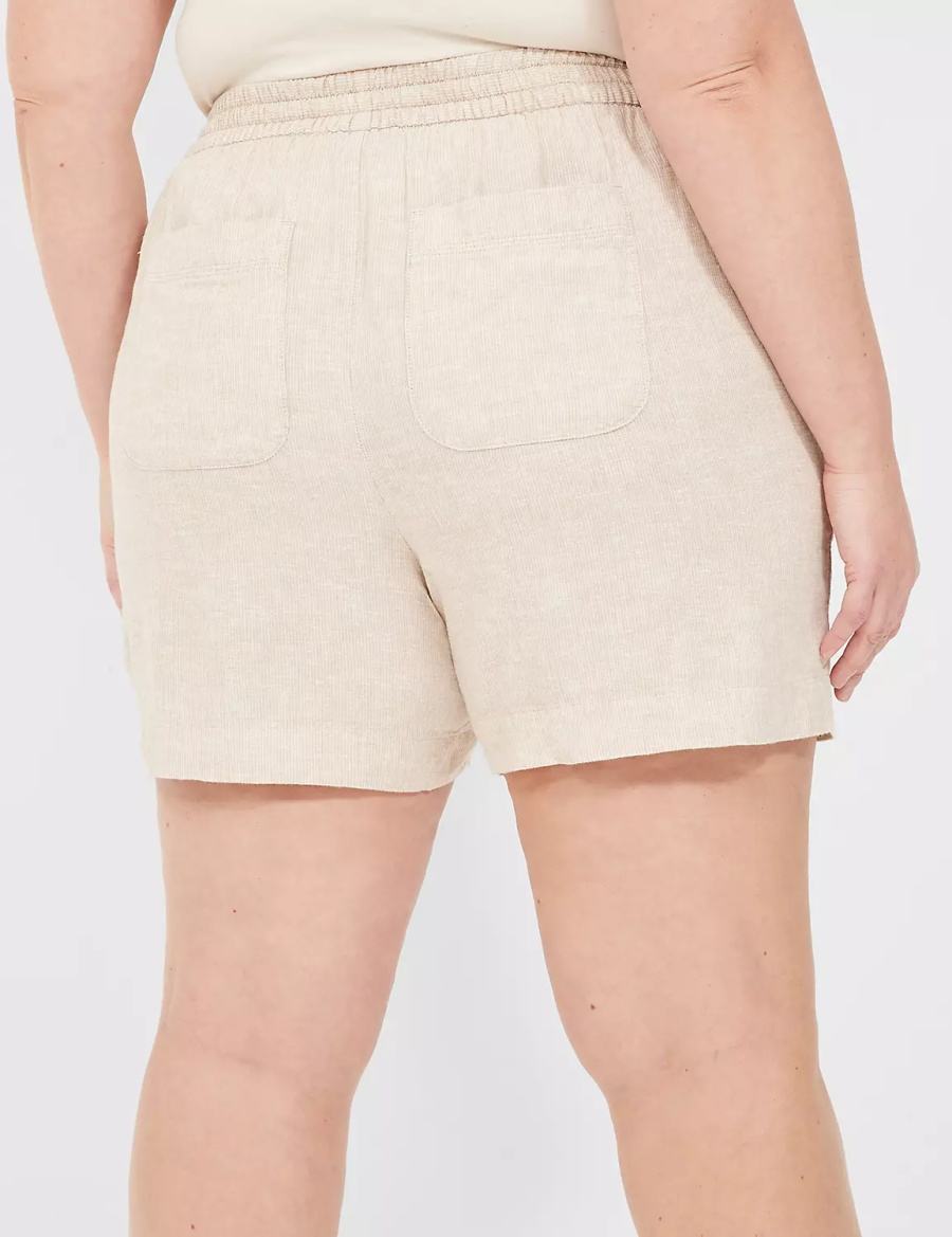 Women Lane Bryant Pull-On Linen Stripe Shorts Beige Stripes | UQS6314BM