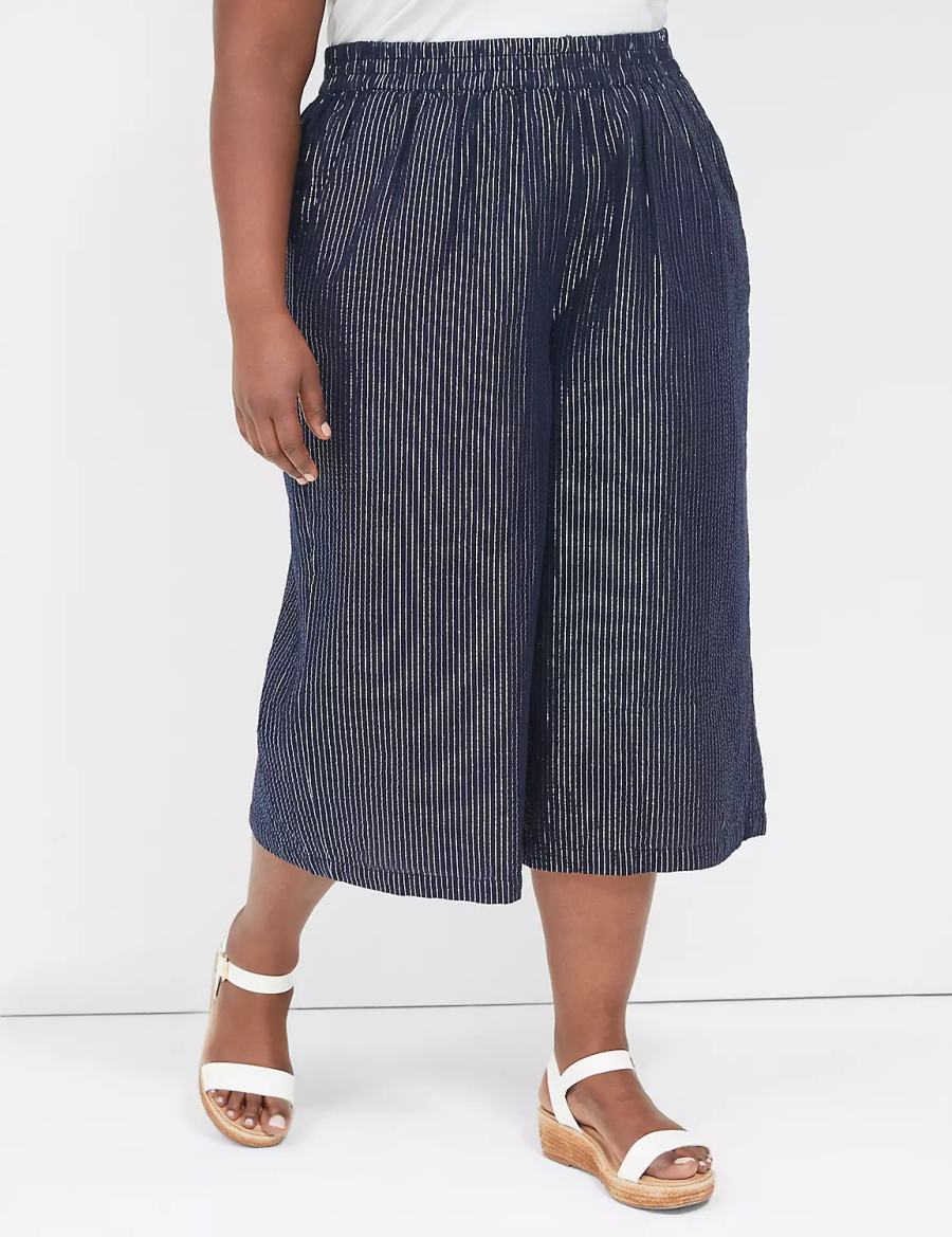 Women Lane Bryant Pull-On Lurex Gauze Crop Wide Leg Pants Blue | KKY544DE