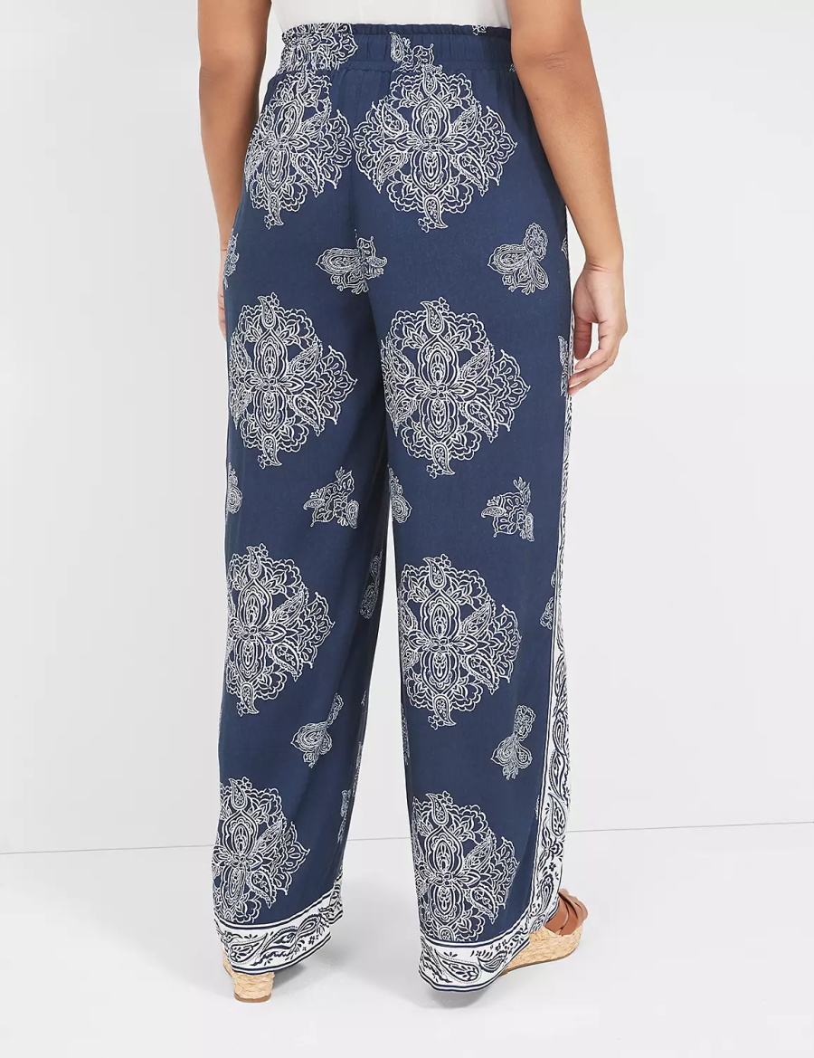 Women Lane Bryant Pull-On Paperbag Wide Leg Pants Navy | HDD7130BJ