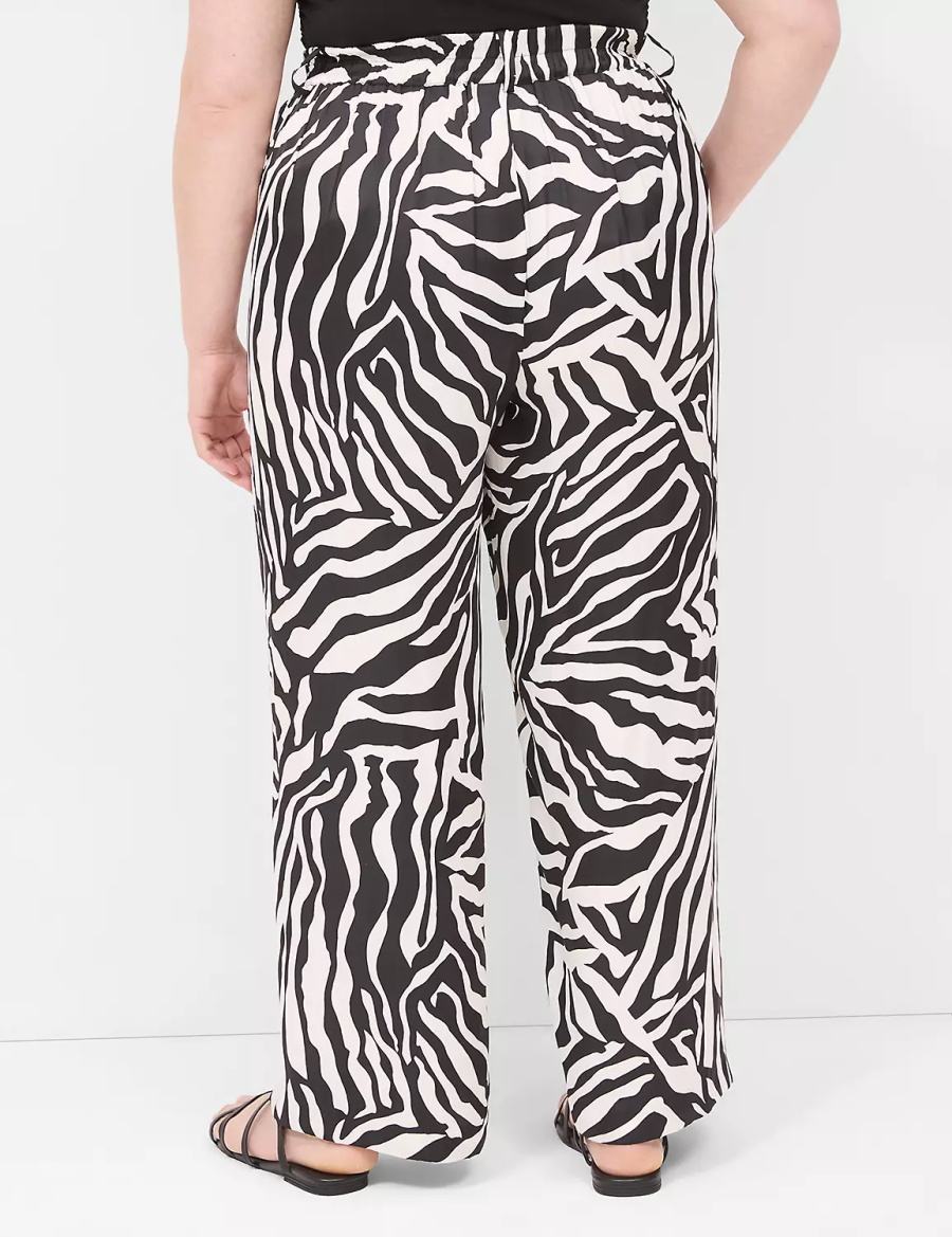 Women Lane Bryant Pull-On Satin Wide Leg Pants White Black | JJF9253HI