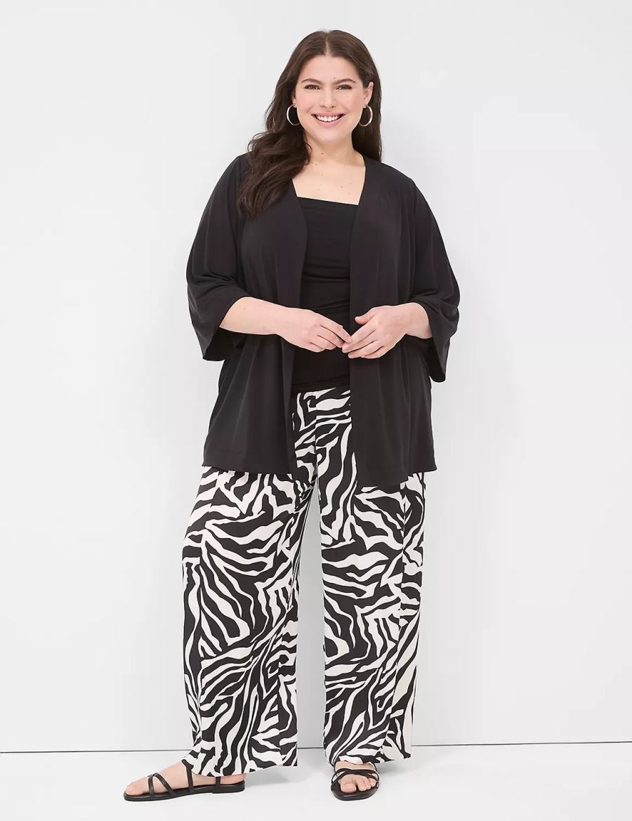 Women Lane Bryant Pull-On Satin Wide Leg Pants White Black | JJF9253HI