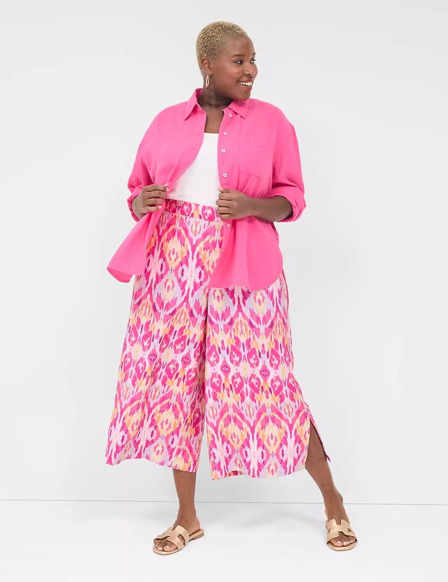 Women Lane Bryant Pull-On Side-Slit Crop Pants Pink | DZO5100OC