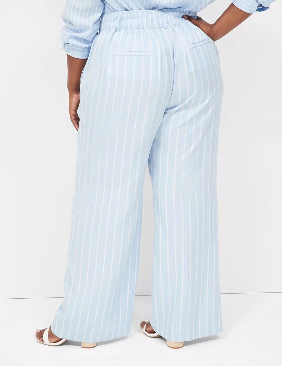 Women Lane Bryant Pull-On Straight Leg Pants Light Blue Stripes | PJV2654SM