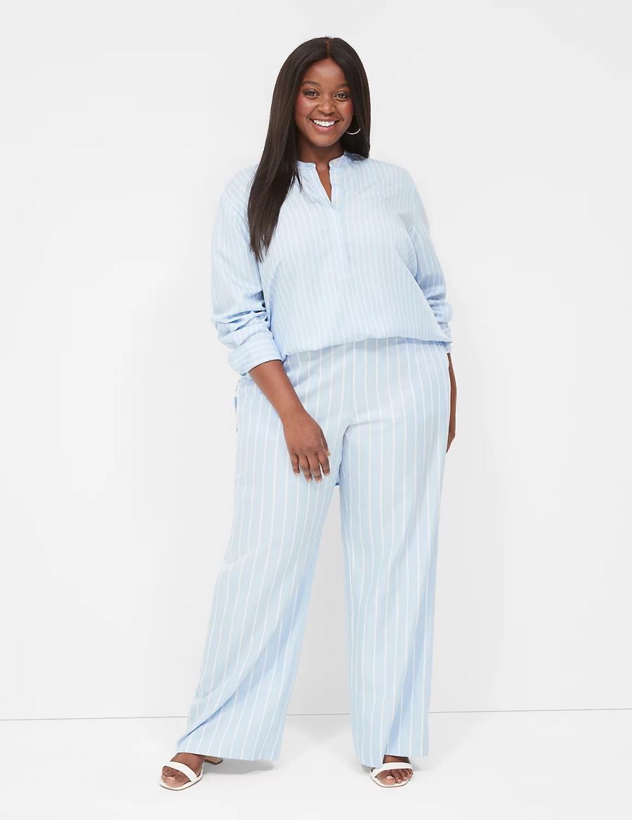 Women Lane Bryant Pull-On Straight Leg Pants Light Blue Stripes | PJV2654SM